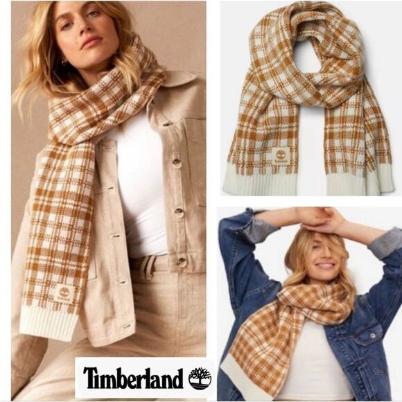 NWT Timberland Scarf / Wrap Gold‎ Cream Plaid One Size - Picture 1 of 2